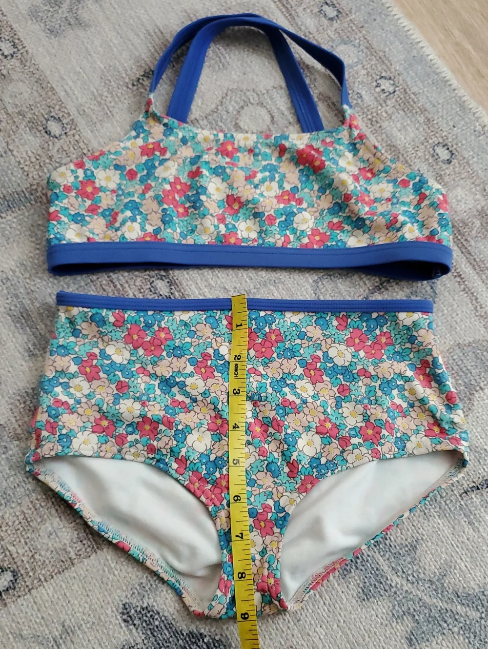 Mini Boden Girls Floral Two-Piece Cross-Back Bikini Set Swimsuit Sz9-10